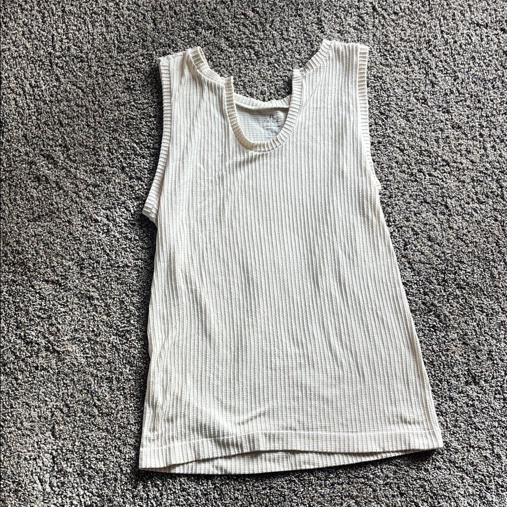 BKE Cream Ribbed Tank Top